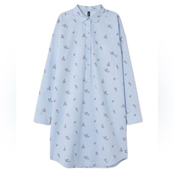 Divided H&M short tee shirt dress light blue floral stripes size 4 - Picture 1 of 16